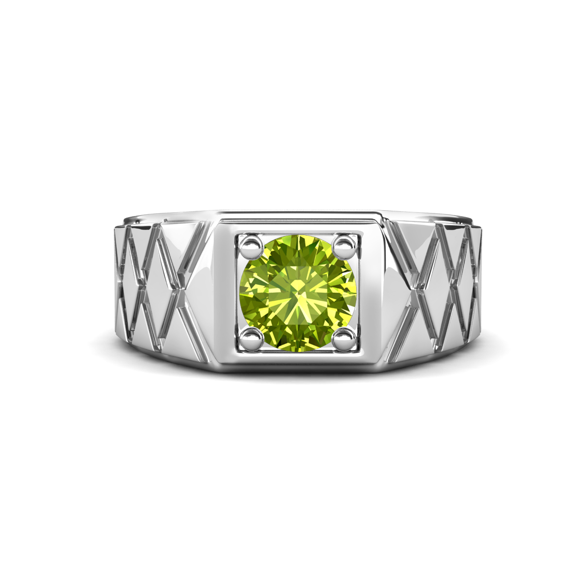 Jabari 1.10 ct Peridot (6.50 mm) Criss Cross Design Shank Solitaire Men Band (9.5 mm) 